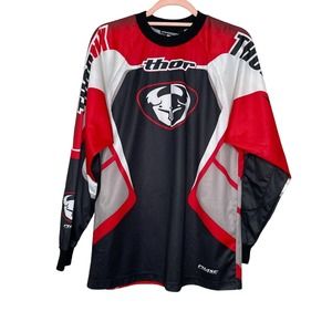 Thor Medium Mens Phase Red Black Long Sleeve Crew Neck Pullover Motocross Jersey